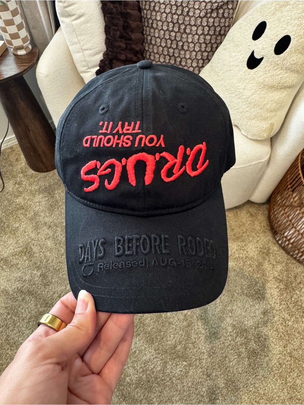 Travis Scott Black Baseball Cap with Red Embroidered Text